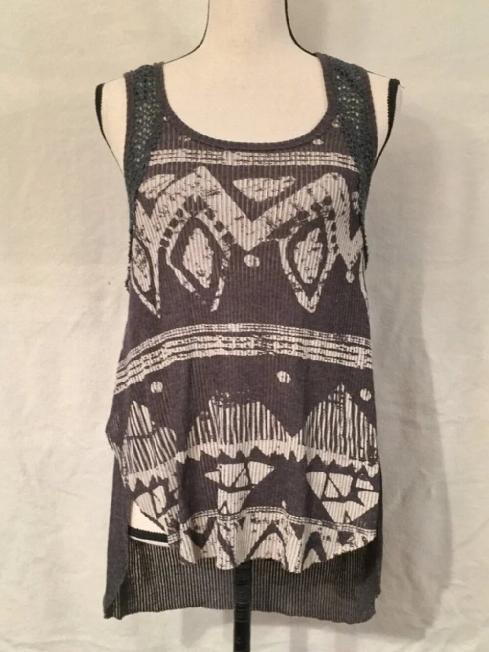 Free People dark grey Sunset tribal hi-low tank top